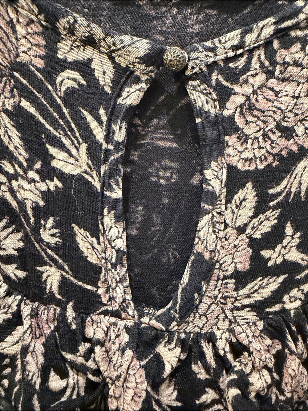 Lucky Brand Raw Edge Ruffle Floral Blouse 2XL Woodblock Boho Keyhole Top - Picture 9 of 12